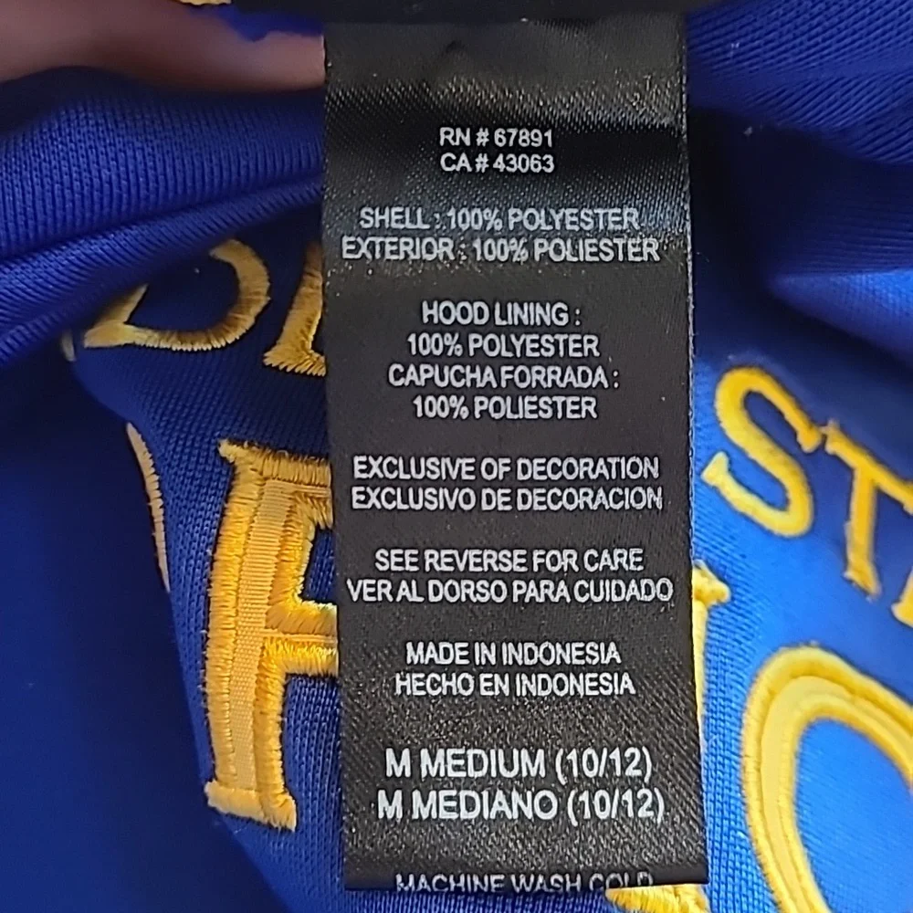 Adidas Blue Yellow Golden State Warriors Hoodie Sweatshirt Youth Boy Girls Med